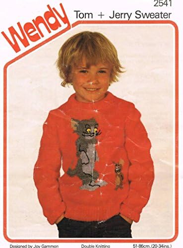Wendy Knitting Pattern 2541, Childrens Round Neck Sweater with Tom and Jerry Motif, DK, Sizes 51-86cm 20-34" Pamphlet