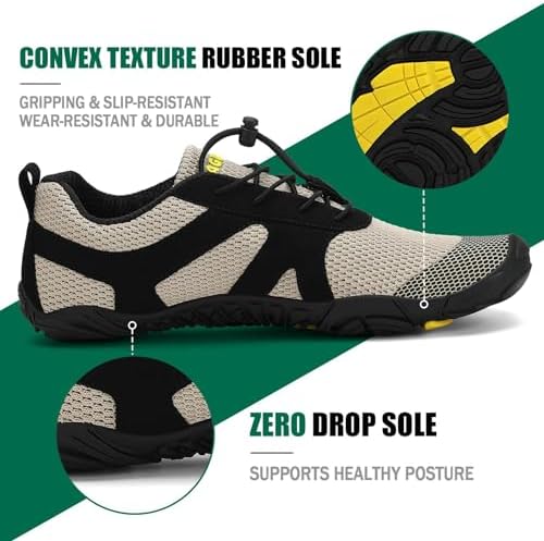 Barefoot Shoes Uomo Donna Scarpe Barefoot Minimaliste Scarpe a Piedi Nudi Antiscivolo Scarpe Trail Running Leggere Scarpe Dita Cachi,Gr.42