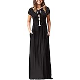 AUOMITH Women's 2026 Summer Short Sleeve Empire High Waist Long Maxi Dress with Pockets