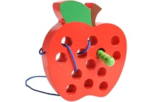 JCREN Wooden Lacing Apple Threading Toys Wood Lace Block Puzzle Shape Travel Game Toys Early Learning Fine Motor Skills Educational Gift for 3 4 5 Years Old Toddlers Baby Kids Boys