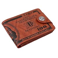 HENGSONG Men US Dollar Bill Wallet PU Leather Credit Card Photo Holder Bifold Billfold With Buttons (Brown)