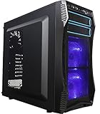 ROSEWILL ATX Mid Tower Gaming Computer Case, Gaming Case with Blue LED for Desktop / PC and 3 Case Fans Pre-Installed, Front I/O Access Ports (CHALLENGER S)