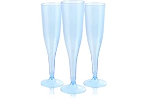 WDF 36 Pack Clear Blue Plastic Champagne Flutes - 7OZ Blue Champagne Flutes Plastic, Champagne Glasses Disposable for Party & Wedding