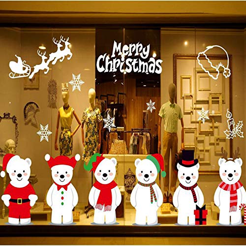 Popmall Christmas Window Stickers, Merry Christmas Window Decals Santa Claus Removable Vinyl Christmas Tree DIY Wall Door Mural Decal Sticker