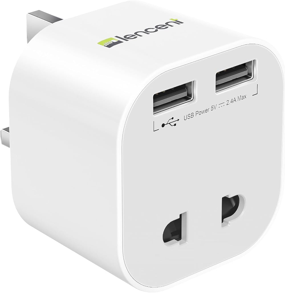 LENCENT Shaver Plug Adaptor UK 2 Pin to 3 Pin 13A Fuse USB Ports
