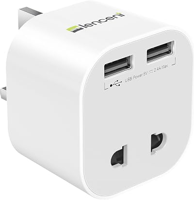 LENCENT Shaver Plug Adaptor UK 2 Pin to 3 Pin 13A Fuse USB Ports