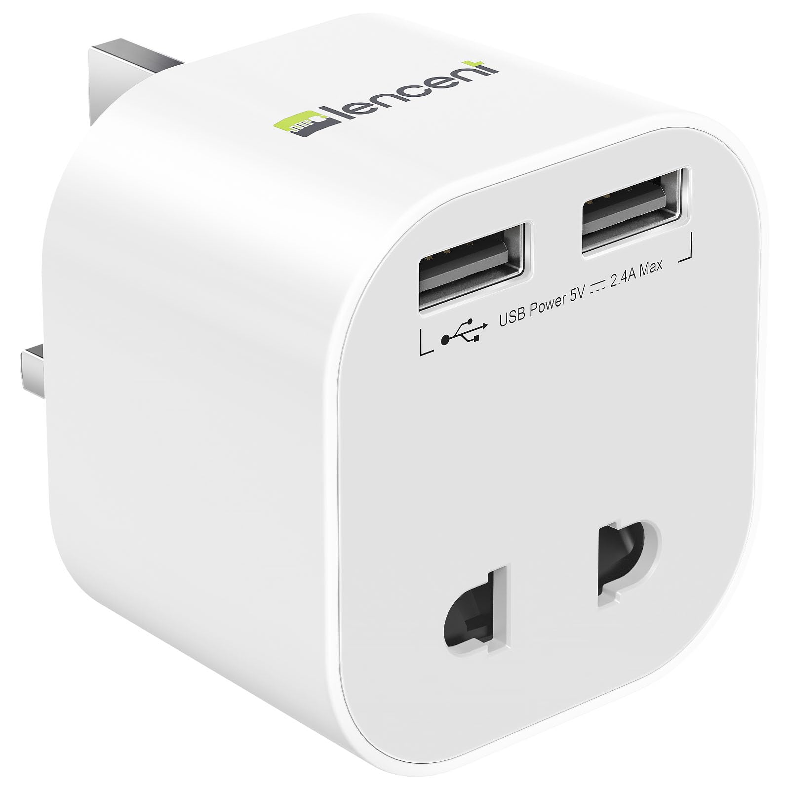 LENCENT Shaver Plug Adaptor UK, 2 Pin to 3 Pin 13A Fuse Plug Converter with 2 USB Ports, Electric Shaver Razor Adapter Toothbrush Charger for Epilators Bathroom