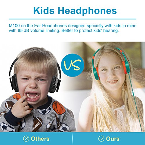 HUOTO Kids Headphones,Wired Headphone Children Girls Boys Foldable Adjustable Stereo,3.5MM Jack On-Ear Headphone Earphones Headset for iPad Cellphones Computer MP3/4 Kindle Tablet with Mic (Green)