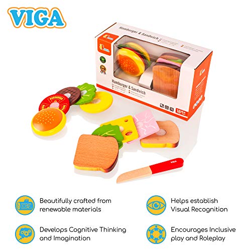 VIGA 50810 Set mit Hamburger und Sandwich aus Holz, Multi Color, 2 – Bild 6