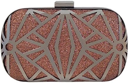 JNB Women's Metallic Cage Glitter Box Clutch, Bronze