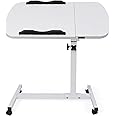 ACTIER Multifunctional Height Adjustable Table with Wheels | Ultimate Single Workstation, Study Desk, Bedside Table, Recliner Tray Table, Presentation Cart and Laptop Stand | Tilting Tops (White)