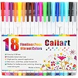 Caliart 18 Fine Line Drawing Pens , 0.38 mm Colored Fineliner Pens, Porous Fine Point Marker Pens for Bullet Journal Notebooking Coloring Book and Art Projects