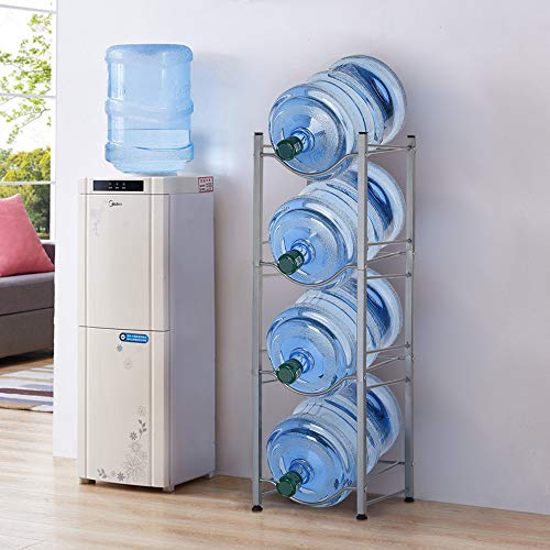 Water Bottle Holder Water Cooler Jug Rack 5 Gallon Jug Holder 4-Tier Water Bottle Storage Rack Water Shelf Water Bottle Rack Save Space for Home Office Organization, Sliver