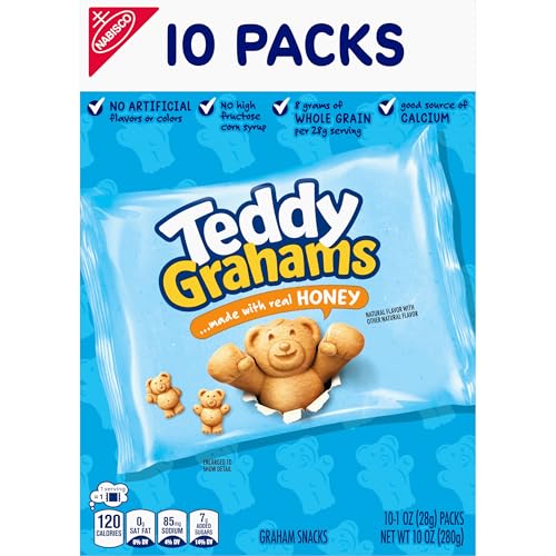 TEDDY GRAHAMS HONEY GRAHAM SNACKS, 10 KIDS SNACK PACKS