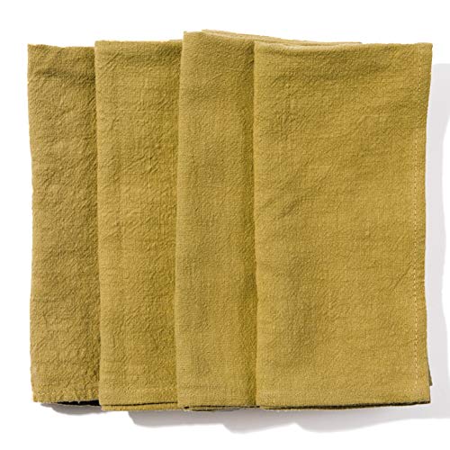 Caldo Linen Dinner Napkins - Soft and Durable Cloth - 4 Pack - 20x20 inch (Mustard) - Thumbnail 5