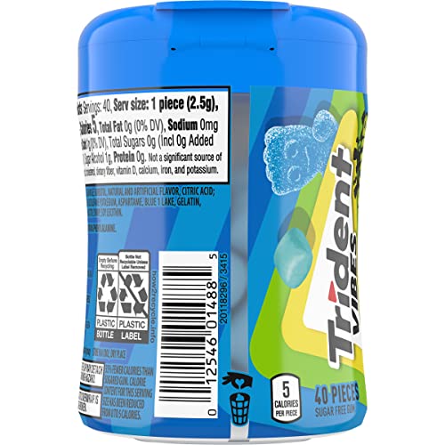 TRIDENT VIBES SOUR PATCH KIDS BLUE RASPBERRY SUGAR FREE GUM, 40 PIECE BOTTLE
