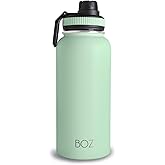 BOZ Stainless Steel Water Bottle - Vaccum Insulated Water Bottle 32 Oz - Wide Mouth BPA Free Sport Water Bottle for Gym with Spout Lid - Thermal Hot & Cold 1 Litre Green Water Bottle