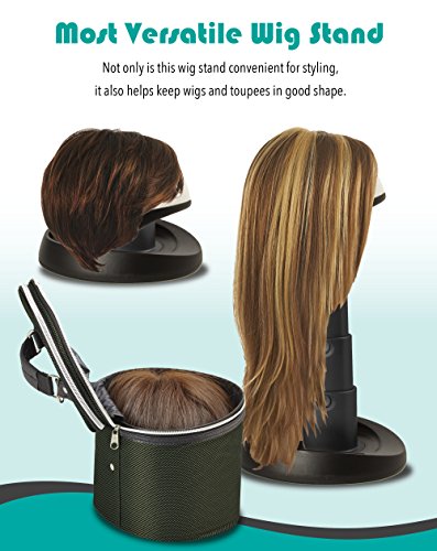 Wig Head and Travel Case - 2 Piece Travelling Kit - Adjustable Length Stand For Home or Salon - Portable Carrying Box - Green Case with Black Head - by Adolfo Design