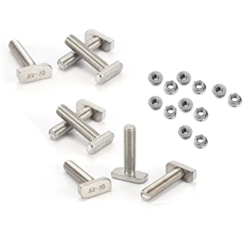 Oiiwowi 12Pcs T Slot Bolt Replacement,M10 X 25 Screws, A2-70 Rail Track Screws Track Nuts with 12 Flange Nut Stainless Steel T Slot Screws