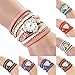 Charming Vintage Weave Wrap Leather Chain Bracelet Watch for Womens Ladies (Black)
