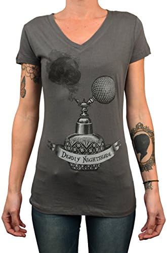 Annex Women's Perfume Bottle Atomizer Deadly Nightshade Skull V-Neck T-Shirt Grey
