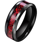 SWOPAN Men's Celtic Dragon Ring 8MM Silver/Black/Blue/Red/Gold Carbon Fiber Stainless Steel Wedding Band for Men Women Engagement Bands High Polished Beveled Edges Promise Rings Comfort Fit Size 5-13