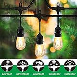 Classyke 48FT Outdoor String Lights for Patio Garden Yard Deck Cafe Dimmable Waterproof Commercial Grade 16 Incandescent Bulbs (1 Spare)