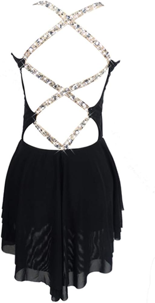 2020 Girls' Ice Skating Dress Black Elastane Outdoor Clothing Competition Skating Wear: Clothing