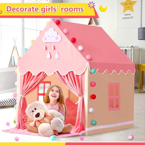 CENXI Kids Play Tent ，with Rug for Girls Large Fairy Playhouse for Kids Princess Castle Tent Gift Toys for Girl Toddler Children Play House (Tent with Rug)