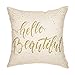 Fjfz Girl Nursery D&eacute;cor Hello Beautiful Motivational Sign Inspirational Quote Girly Decoration Cotton Linen Home Decorative Throw Pillow Case Cushion Cover for Sofa Couch, 18" x 18" primary