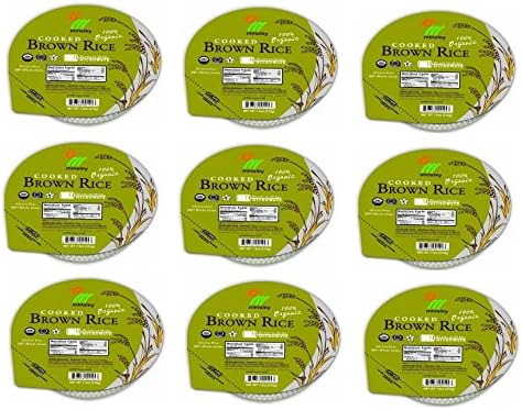 Minsley 100% Organic Cooked Brown Rice Bowls Microwavable Shelf Stable with Vegan, Gluten Free, No Preservatives, No Cholesterol, and Usda Organic Certified- 9 Pack of 7.4 Oz Bowls
