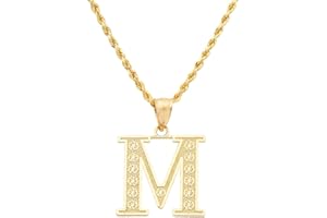 LoveBling 10K Yellow Gold Diamond Cut A to Z Alphabet Initial Letter Charm Necklace Pendant (Small Size)