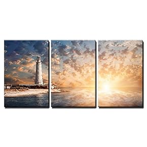 Lighthouse and Beautiful Sunset x3 Panels