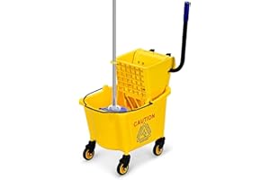 LIJA Nightcore Commercial Mop Bucket, All-in-one Tandem Floor Cleaning Wavebrake, Detachable Handle, Side Press Cleaning Wringer Portable Trolley On Wheels for Household, Commercial, 26 Quart Capacity