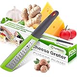 Yarmoshi Stainless Steel Handheld Grater Shredder - For Fruit, Vegetables, Nuts, Cheese and Zest, w/Comfortable, Ergonomic Rubber Handle and Non-Slip, Non-Scratch Edge, 11 x 1.8 Inches Kitchen Gadget