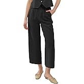 Amazhiyu Women's Linen Ankle Pants Pleated Front Wide Leg Straight Cropped Trouser