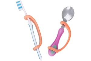 EazyHold Orange Silicone Hand Grip Aid, U Cuff, Utensils Holder, Self Feeding Daily Living Aid, Assistive Device for OC Therapy, Special Needs, Cerebral Palsy, ALS, Rehab Patient Equipment 2-Pack 5"