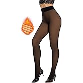 Yilanmy Women's Fleece Lined Tights, Fake Translucent Leggings Sheer Winter Warm Pantyhose Thermal Crotch One Seam Line