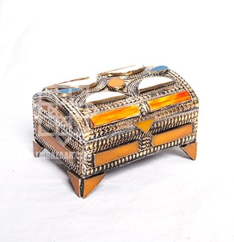Jewelry Box Ivory Bone Accents/Moroccan jewelry box/Hand-carved ivory and orange keepsake box