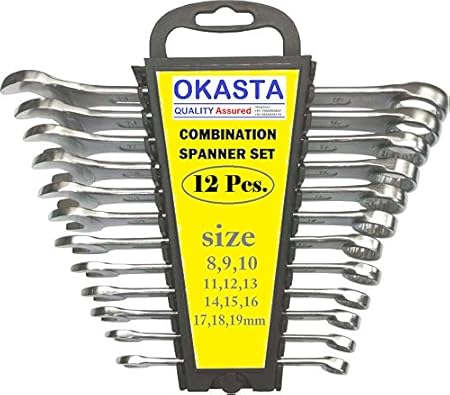 OKASTA Ratcheting Key Wrench Set Combination Ratchet Spanner Kit (8, 9, 10, 11, 12, 13, 14, 15, 16, 17, 18, 19 mm, Silver)-12 Pieces