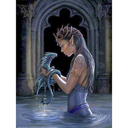 DIY 5D Diamond Art by Number Kits for Adults Full Round Drill, Water Dragon Anne Stokes Paintings Embroidery Pictures Arts Craft for Home Wall Decor, 5D Painting Dots Kits 11.8x15.7 inch