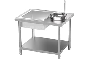 LIECARYAM Stainless Steel Breading Table - Commercial Chef Base Manual Breading Prep Station Freestanding Stainless Steel Fried Chicken Breading Worktop Commercial Fried Chicken Base 39Inch (31.5Inch)