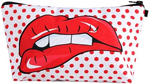 Small Cosmetic Makeup Bag Pouch Travel 3D Lip Print Make Up Bag for Women Pencil Case Holder for Girls Gifts(Red Lip)