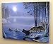 BANBERRY DESIGNS Wolves LED Lighted Moon Canvas Print Home Decor - Wolves Crossing a Frozen River in Snowy Winter Forest - 16x12 Inch