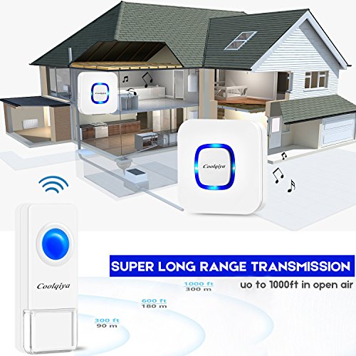 Coolqiya Doorbell, Wireless Doorbell Chimes Waterproof Remote Door Bell Button Ring for Home, No Battery Required for Receiver 52 Ringtones, 1 Transmitter + 2 Receivers - Thumbnail 4
