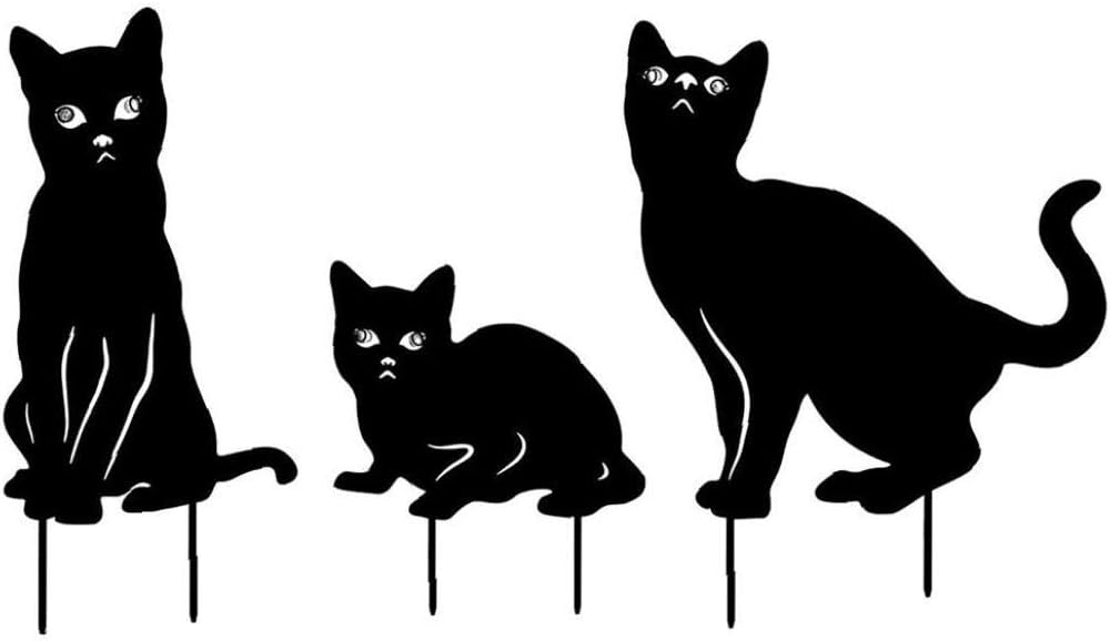 Animal Silhouette Art Craft Metal Garden Silhouette Animal Stake Cat Shape Garden Lawn Decoration Black 3PCS