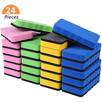 Dry Erase Erasers, 24 Pack Magnetic Whiteboard Eraser Chalkboard Cleansers Wiper for Classroom Office and home (Mixed Colors)