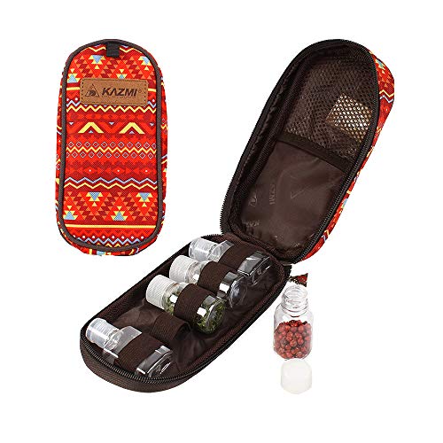 Kazmi Portable Mini Spice Jars Seasoning Dispenser-5 pc Set with Travel Bag/Hiking/Backpacking/Picnic