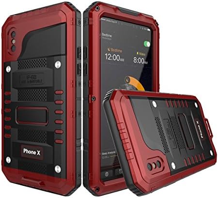 Metal Case for iPhone X Cell Phone Waterproof Protective Skins Smartphone Protector (Red)