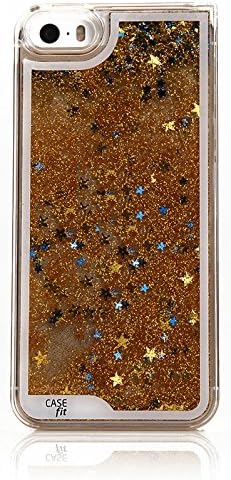 iPhone5 Aqua Sparkling Star Case, Apple iPhone 5S Hard Cover 5 Colors - Retail Packaging (Gold Stars)